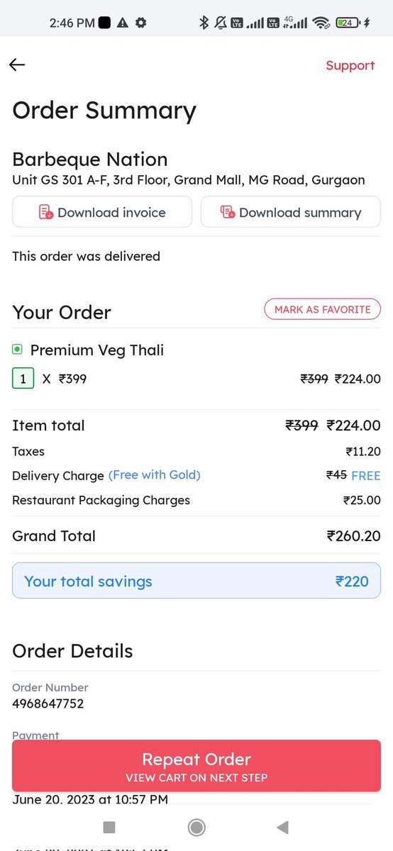 fireyvish's tweet photo. @zomato I ordered food from one of the restaurant in order to get the high quality food #barbequenations
Also not received any support form Zomato customer care tried reaching them multiple times need a urgent solution on this https://t.co/eFF4Scm8ZJ
