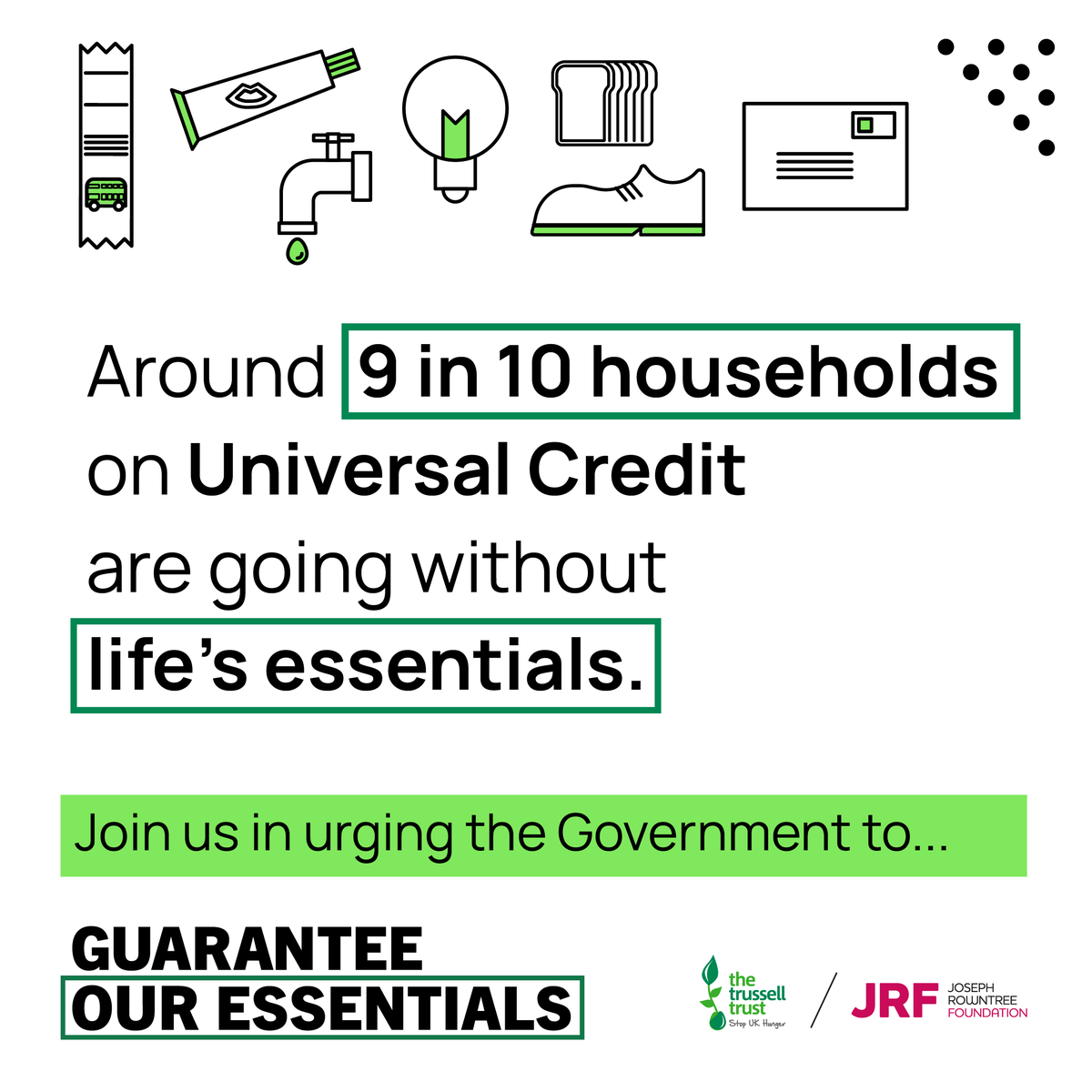 🧵 Today @jrf_uk found that around 9 in 10 households on Universal Credit are going without the essentials. The basic rate of Universal Credit is £35 per week short of what people need to afford the essentials. This is having a big impact on people’s physical and mental health.