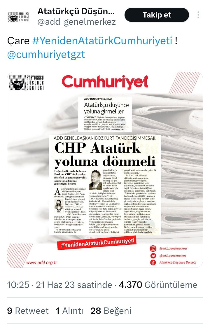 Neymiş, “CHP Atatürk’ün yoluna dönmeliymiş”
CHP Yoldan çıktı, PKK ile FETÖ ile yol yürüyor deyince bize kızıyordunuz...
Bari hangi yolda olduğunu da yazsaydınız…

Angel Di Maria Aykut Kocaman 
Hakim Ziyech Sibel Can Al Nassr
Faiz Allah Fevzi Kılıç Atatürk