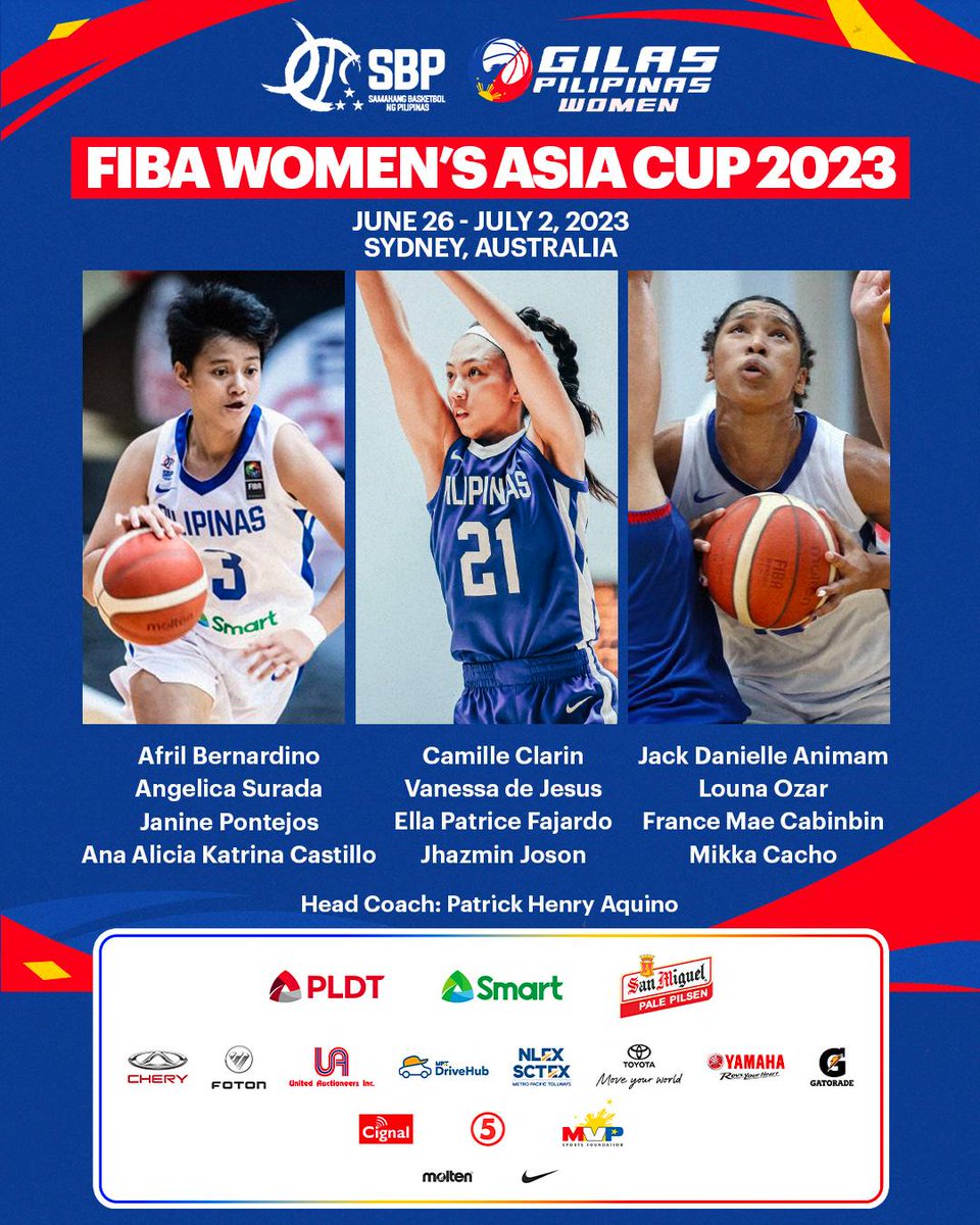 officialSBPinc's tweet photo. The Gilas Pilipinas Women's Final 12 who will represent the Philippines in Sydney, Australia 🇵🇭

Via SBP Website » https://t.co/mZCYOYCw5x https://t.co/57EUVaJPOC