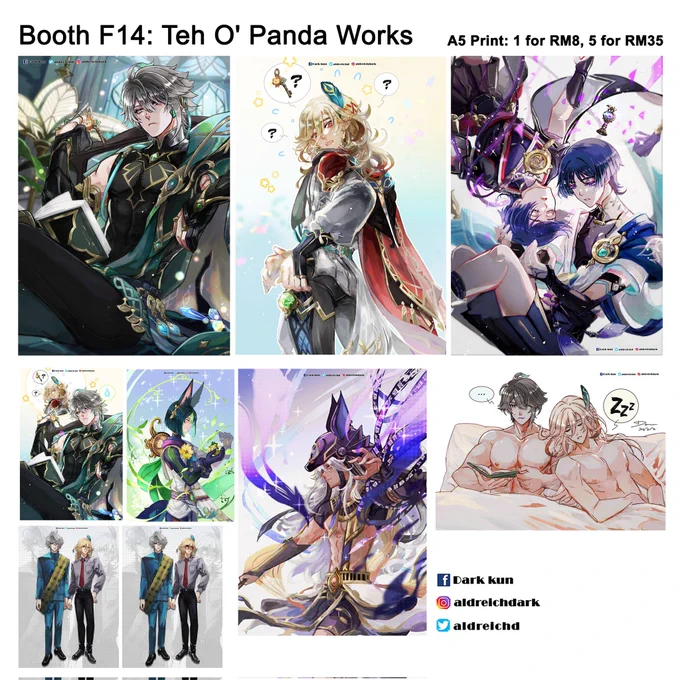 My catalogue for Anime Fest at IOI CITY MALL (Putrajaya branch)! Part 2/2 They will be in a folder at friend's booth,  Teh O Pandaworks Please note that some prints will not be reprinted again for events once they sold out #animefestioicitymall #genshinimpact #dgrayman