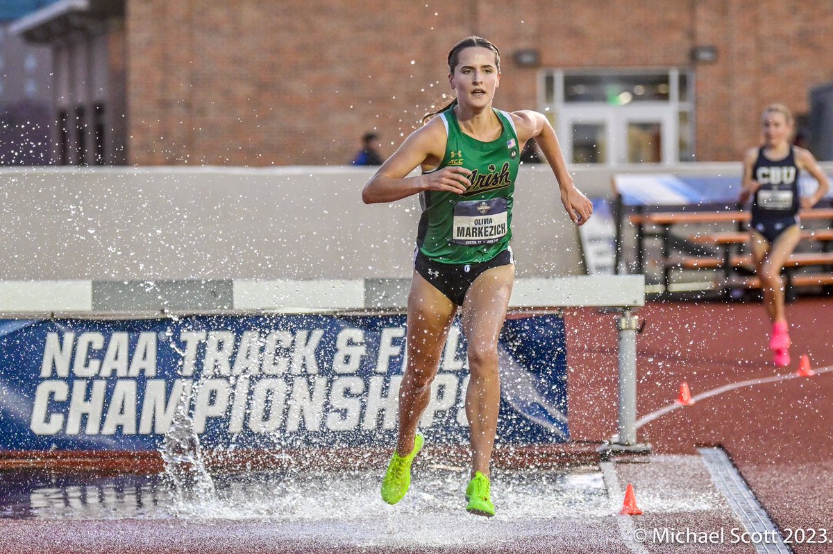 .@NDXCTF’s @OMarkezich pulled away over the final lap to win the @ncaatrackfield 3000-meter #Steeplechase in a collegiate leading 9:25.03. 

#NCAATF