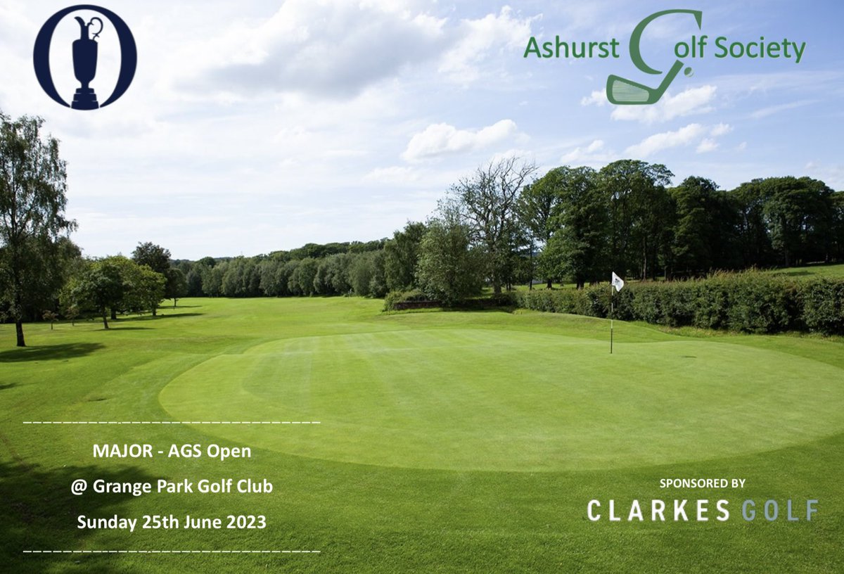 ⛳️ Next up <a href="/GrangeParkGolf/">Grange Park Golf Club</a> ⛳️

AGS Open 🏆 (Major)

This is the one most members want, the claret jug!

First visit to Grange Park for the society, a traditional parkland course with stunning greens 

Good luck to all our lads 🏌🏼‍♂️

Thanks to <a href="/ClarkesGolf/">Clarkes Golf Centre</a> for their sponsor 🤝🏼