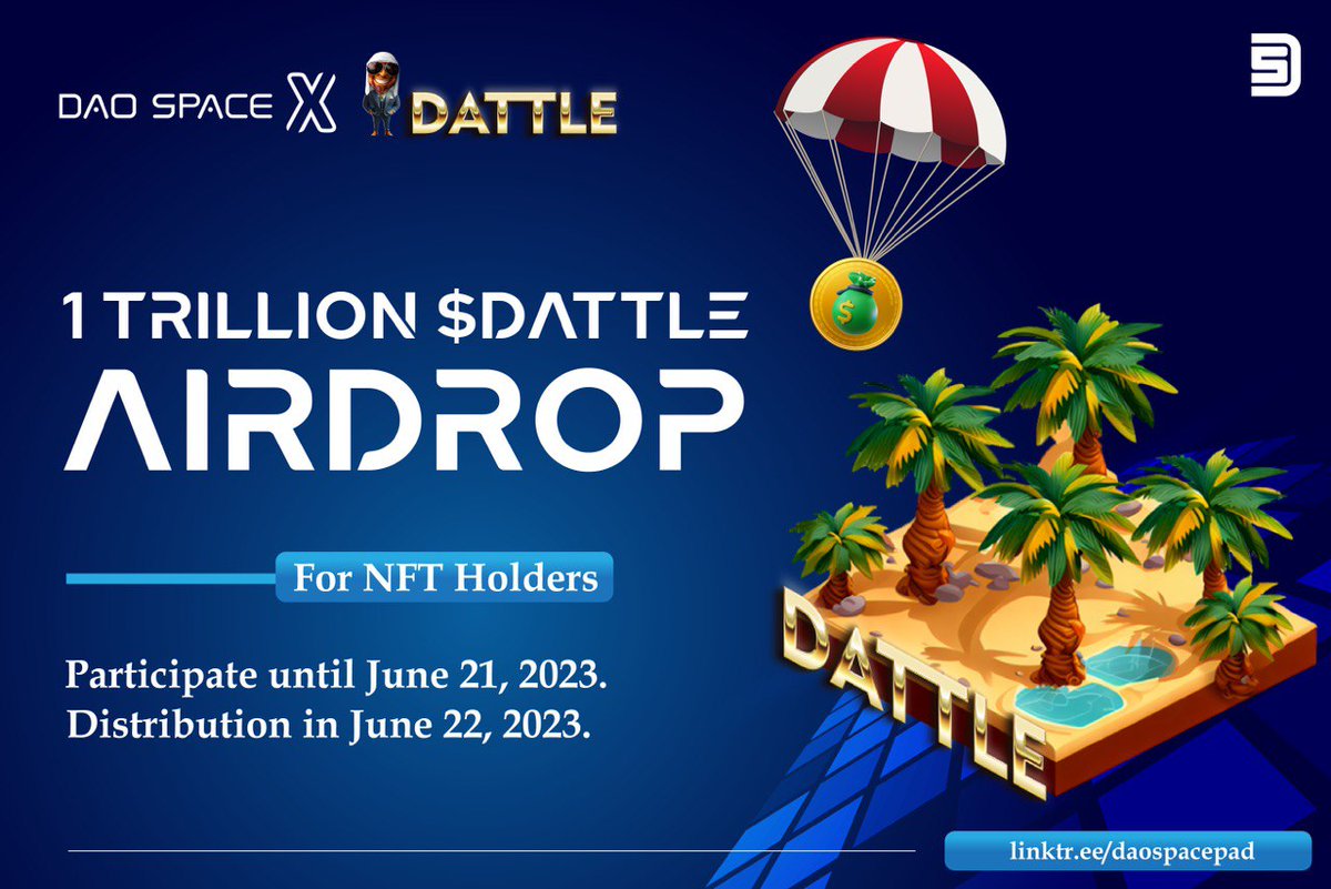 DaoSpacePad's tweet photo. Dear Investors,

As the Daospace team, we are proud to announce that we will be investing in the @Dattleio project in the coming period, in line with our mission to support innovative and forward-looking projects.

This strategic investment is planned to contribute not only to the expansion of the world of cryptocurrency, but also to the benefits of our valuable investors.

As part of the funding process, we plan to distribute the $Dattle tokens we deserve to our investors who own NFTs via Airdrop.

- High Return Potential
- Low Market Value
- Effective Marketing Strategies
- Listing Target in Leading Exchanges

For more information about the process, please click on the link below.

https://t.co/38YSspKtfO

#Launchpad #DaoSpace #Airdrop
