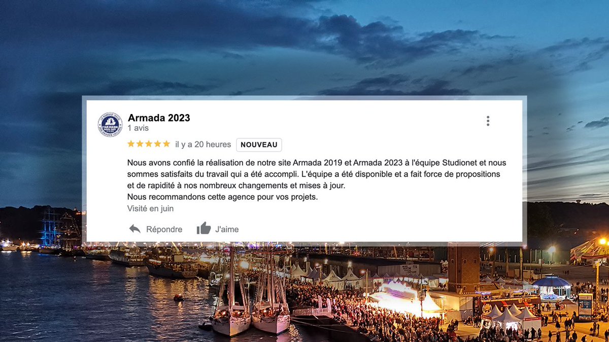 Quel plaisir de recevoir ce commentaire ! Un grand merci à l'Armada pour avoir renouvelé sa confiance à l’agence pour la réalisation du site internet. Plus de 60 000 visiteurs par jour ont pu découvrir le programme et les bateaux sur le site armada.org !