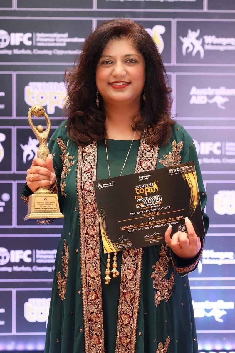 A huge congratulations to <a href="/EditorASNews/">Fatima Patel</a> for winning the Global Award 2023 for Leadership In The Field Of International Media 

May God bless you abundantly with success and health always 🙏

#milestoneyear #proudofyou