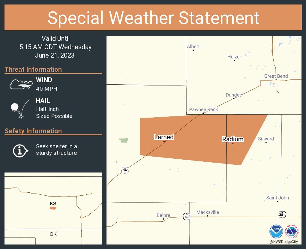 NWS Dodge City on Twitter "A special weather statement has been issued for Larned KS and Radium