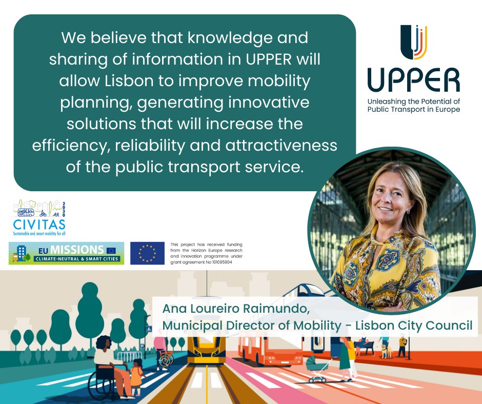 project_upper's tweet image. For Ana Loureiro Raimundo, #UPPERprojectEU is a fundamental project bringing both knowledge and technology for the application of new measures and strategies to trigger a behavioural change in favour of public transport at @CamaraLisboa! #Lisboa #UPPERcities