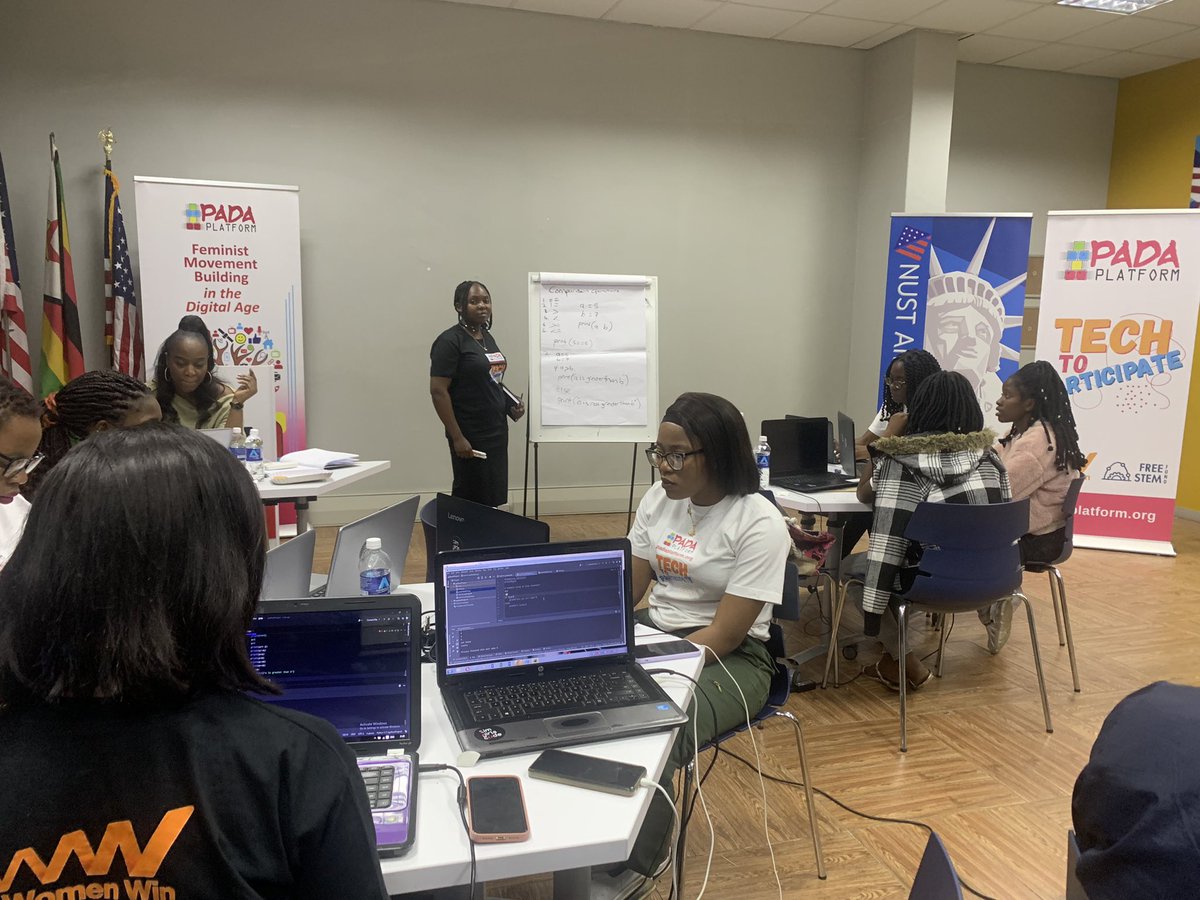 PadaPlatform's tweet photo. Bulawayo #TechtoParticipate ,the girls turned and participated. They were not afraid of a few errors, they worked until they ran their code. Women do not need to delay the revolution, they want is to lead it. #SheTranformsTech #FeministTech #HerCode #HerVoice #HerPower @Women_Win https://t.co/UXjg8AHb4x