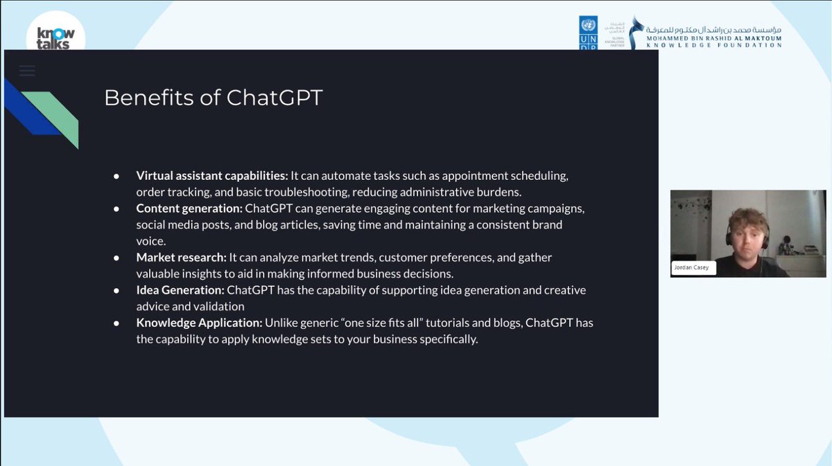 MBRF_Knowledge's tweet image. Jordan Casey: #ChatGPT not only helps in content creation but also offers virtual assistant capabilities through automating tasks such as appointment scheduling and order tracking, reducing administrative burdens.

#MBRF #KnowTalks #ArtificialIntelligence