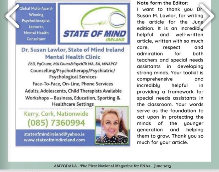 susanlawlor1's tweet image. So delighted to have my work published in the first international magazine for SNA’s- AMAGDALA @sna_zone Thank you so much Magdalena for your very kind words and for allowing me to be part of this phenomenal movement! Please get your copy of the June addition @StateofMindIre