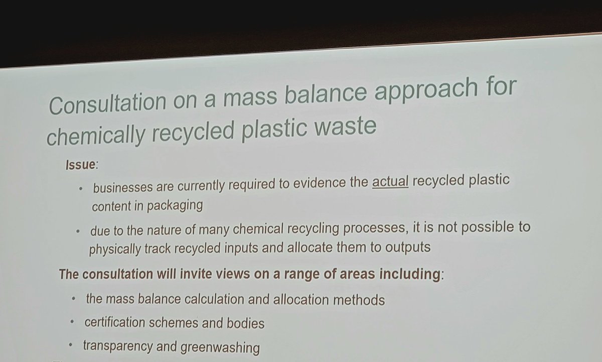 PaulVanston's tweet photo. Insights from Judith Kelly OBE @HMRCgovuk on the 2023 consultation on 'chemical recycling' &amp; 'mass balance approach' for the Plastic Packaging Tax.
#RTF23 https://t.co/7rfStTbsLK
