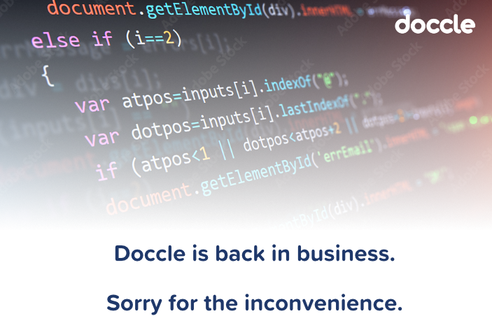 Doccle is terug beschikbaar.Nogmaals onze excuses voor het ongemak.
Doccle est à nouveau disponible. Nous nous excusons pour l'inconvenience.