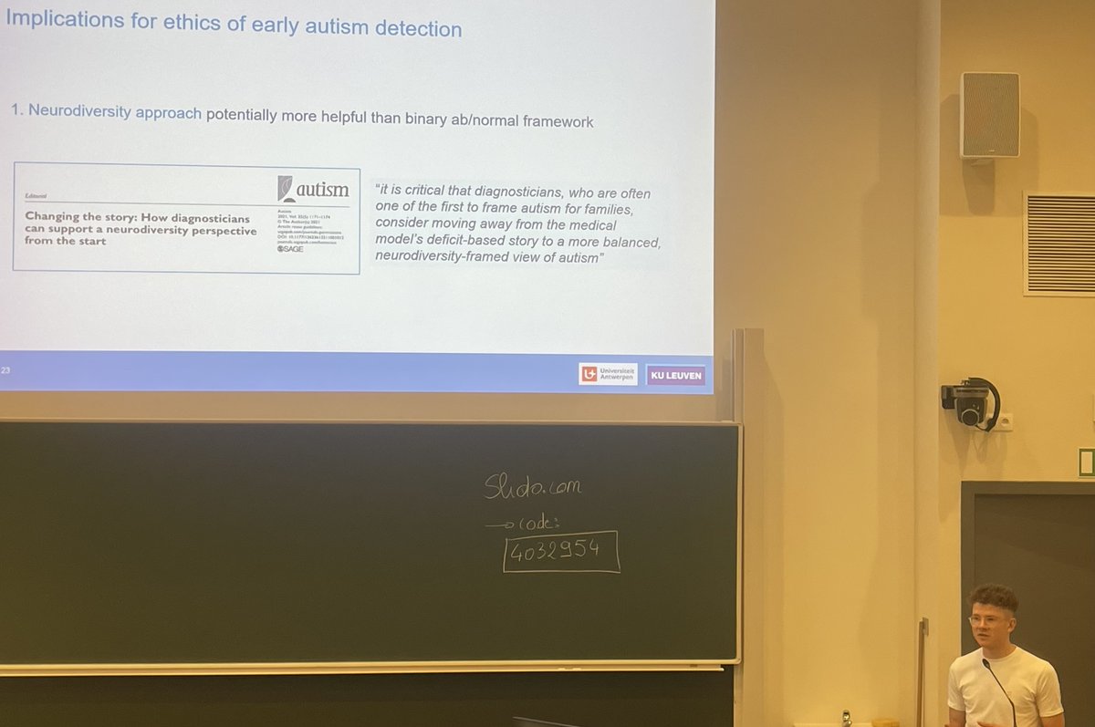20angles's tweet image. Presentation on the ethics of early #autism detection and diagnosis

A binary segmentation of the world between normal and abnormal people might not be the best way make a child feel an invitation to just be exactly how he or she is 🤷‍♂️
@LAuRes_tweet @IlseNoens @KU_Leuven