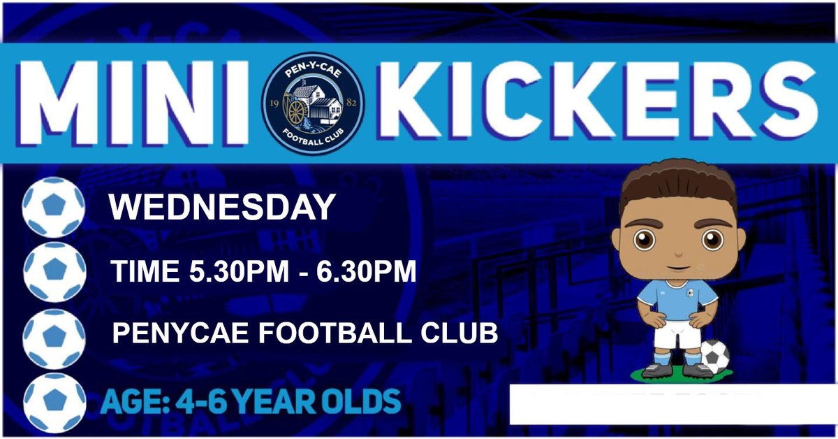 𝗠𝗶𝗻𝗶 𝗞𝗶𝗰𝗸𝗲𝗿𝘀  ⚽️
A reminder that our 𝗠𝗜𝗡𝗜 𝗞𝗜𝗖𝗞𝗘𝗥𝗦 for 4 to 6 year old's returns tonight from 5.30pm - 6.30pm down at our football ground.

💙 Our Crest, Our Club, Our Community, Our Cae 💙

#MoreThanAClub #WeAreTheCae