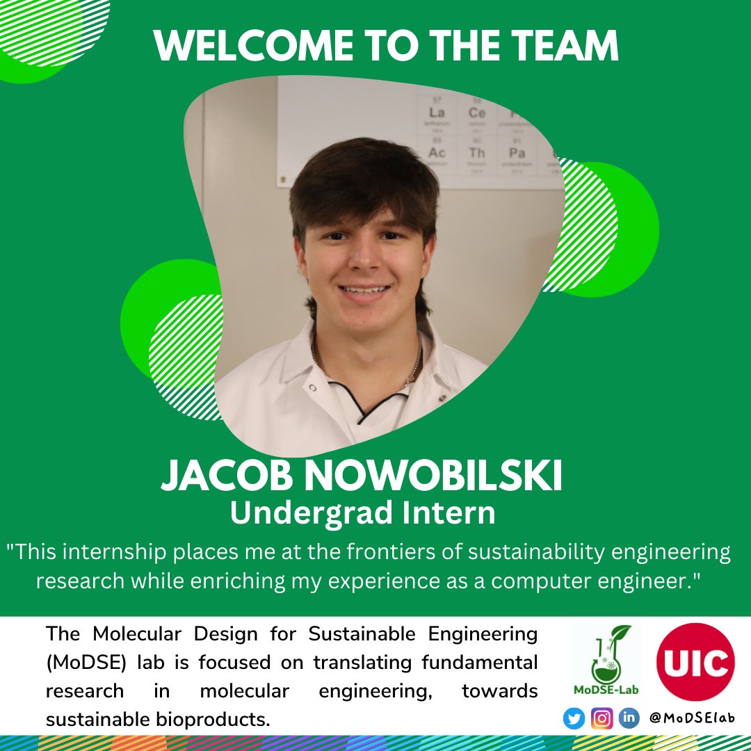 ModseLab's tweet image. Jacob Nowobilski is a second-year student at the University of Illinois Chicago pursuing a BS in computer engineering. With his internship at MoDSE Lab, he will be learning computational design for sustainability engineering to facilitate researching a more sustainable future.