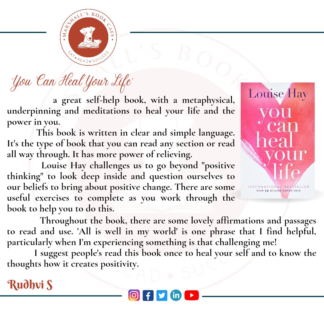 marshallsbookc1's tweet photo. Book Review: 08

Book Name : You can heal your life.
Writer : Louise Hay
Published By : Hay House
Review By : @rudh_2000

If anyone wants to write a book review regarding any book in our cafe, please go ahead.

We will post your review on our social media platform.
#marshalls https://t.co/T4127Zn1EY