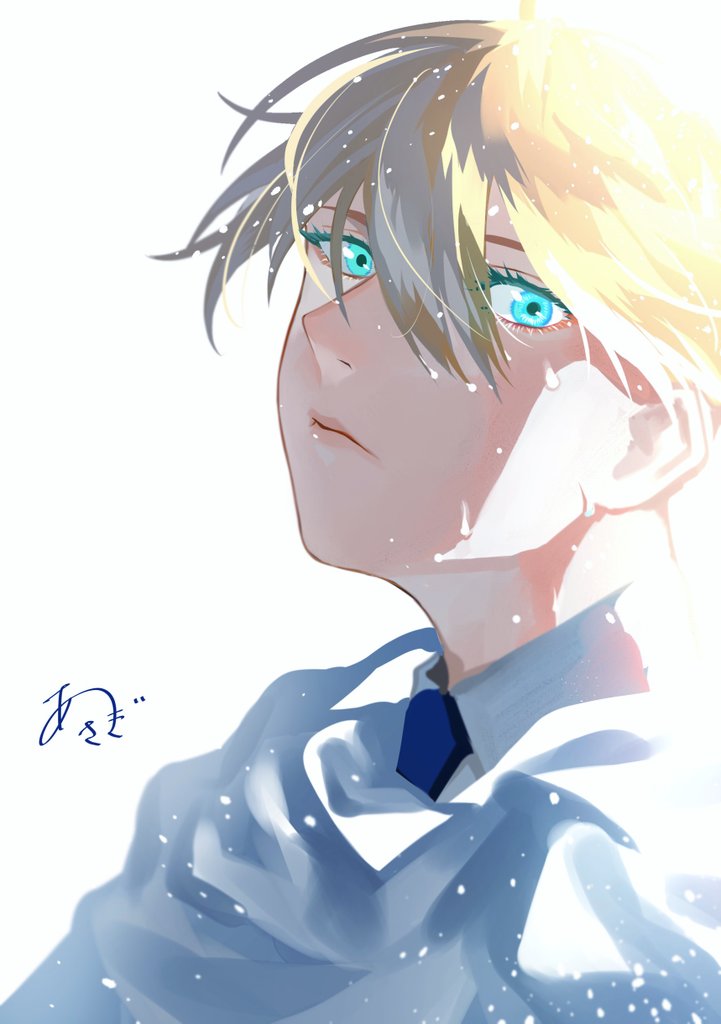 1boy male focus solo blonde hair white background looking at viewer blue eyes  illustration images