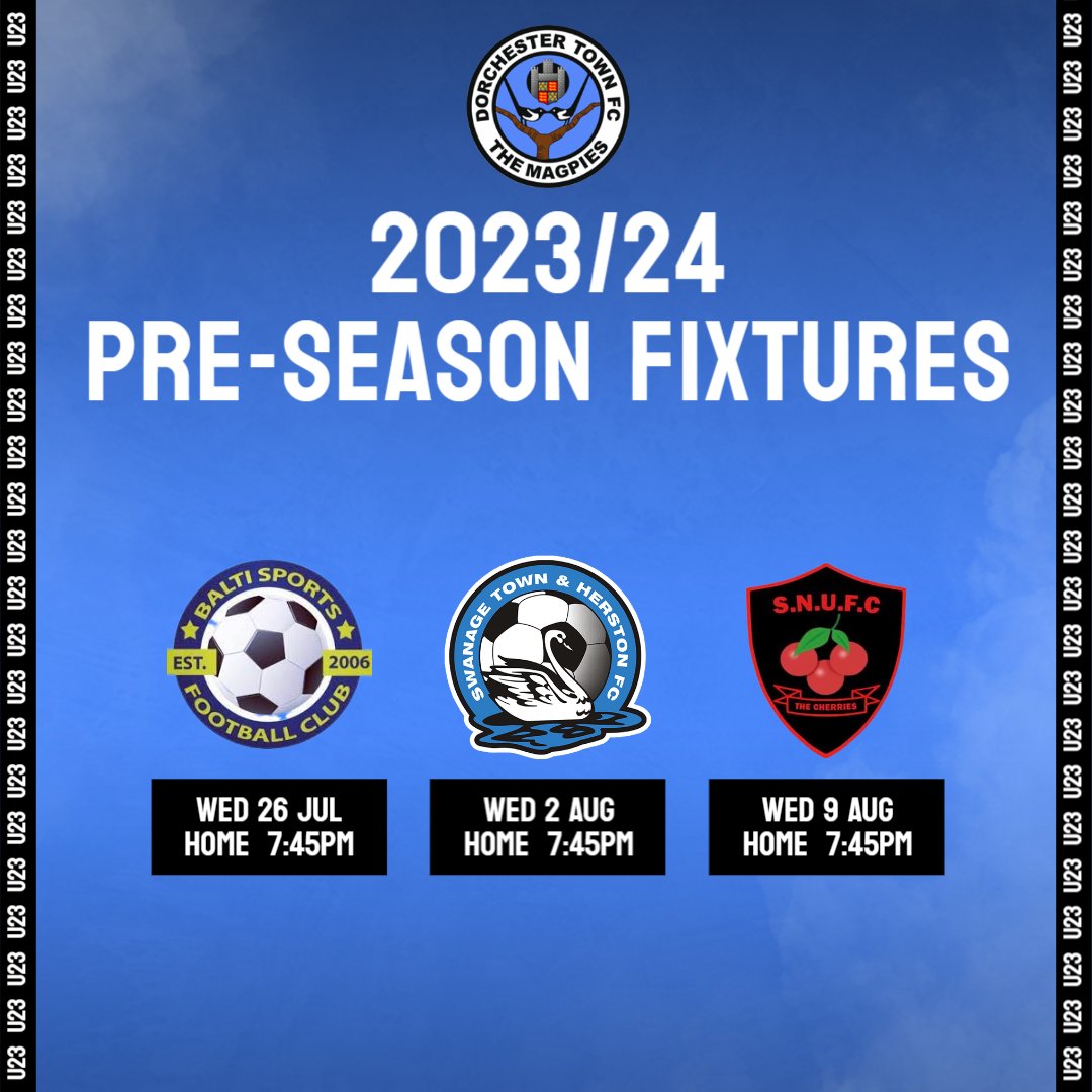 📆 | 𝙋𝙍𝙀-𝙎𝙀𝘼𝙎𝙊𝙉 𝙁𝙍𝙄𝙀𝙉𝘿𝙇𝙄𝙀𝙎

Our U23s have also confirmed their pre-season friendly schedule as we host @BaltiSportsFC, @SwanageFC and @SturNewUtdFC at The Avenue 🤝 

#WeAreDorch ⚫️⚪️