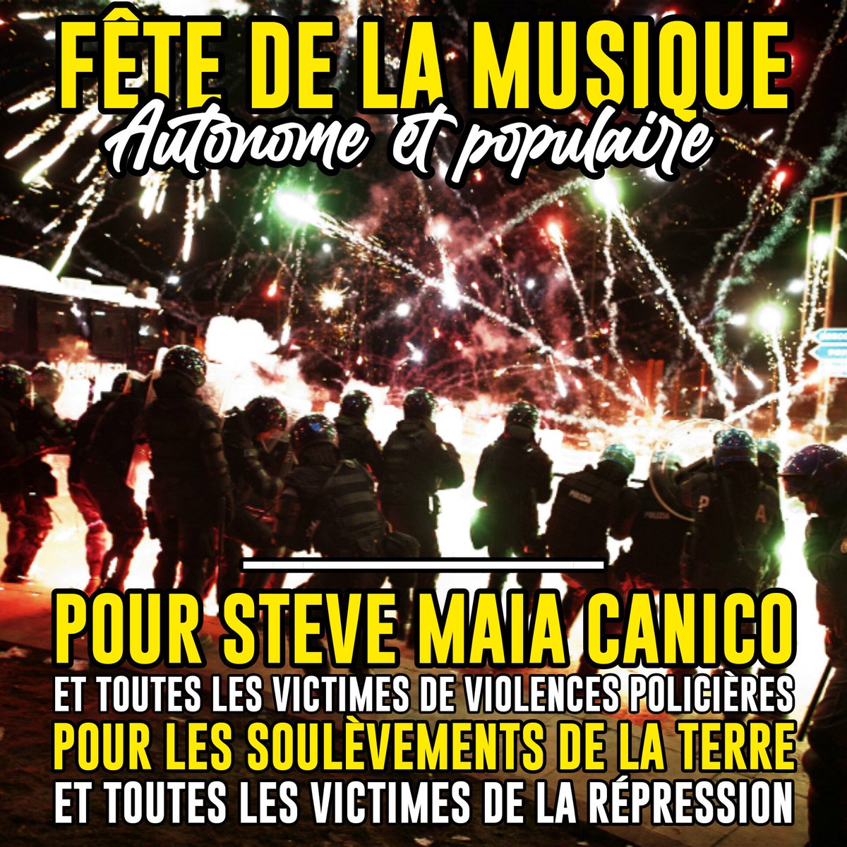 Pour #Steve, assassiné par la police le 21 juin 2019. Pour toutes les personnes assassinées avant et après. Tous les mutilé.e.s des zads, des mouvements sociaux, des quartiers populaires et des soulèvements de la terre. 

1/3