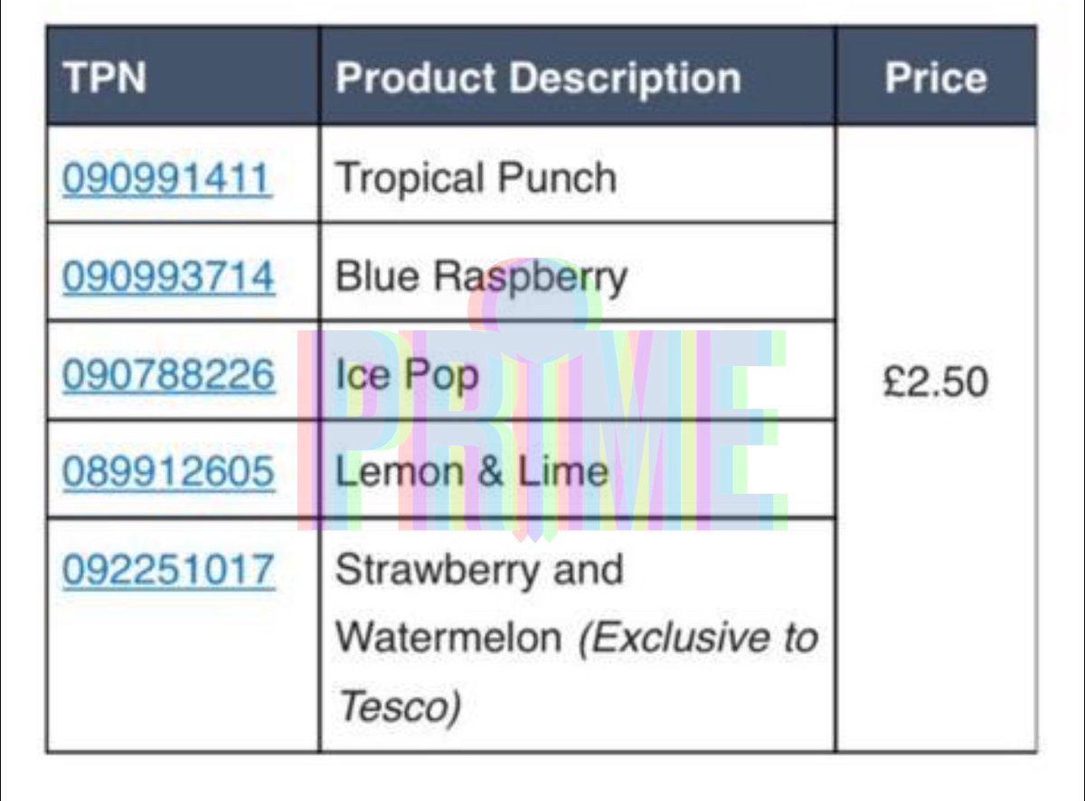 🔥🚨 TESCO FLAVOURS & PRICE 🚨🔥

We can now confirm the flavour lineup and Price!