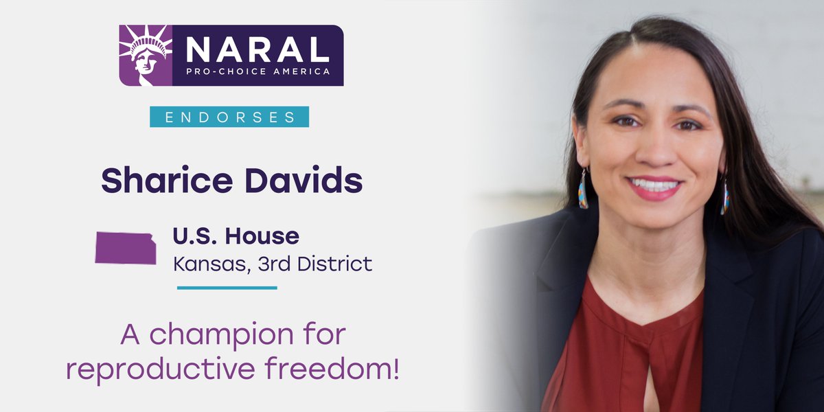 .@sharicedavids is a tireless champion for reproductive freedom in the House of Representatives, representing Kansas. She is one of the first Native American women to be elected to Congress, and we are proud to endorse her for reelection!
