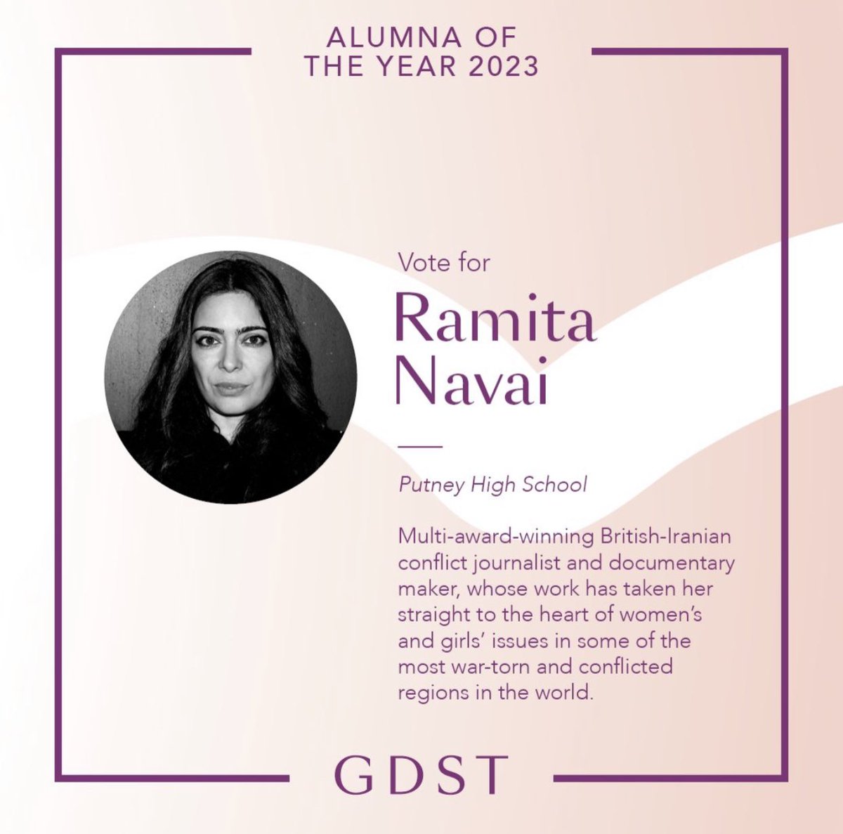 We are very proud of Putney High alumna, Ramita Navai (Class of 1991), who is nominated for the GDST Alumna of the Year 2023! Vote here: gdst.net/aoya-2023/
 
Voting closes on 7 July. #Changemakers #gdstalumnae