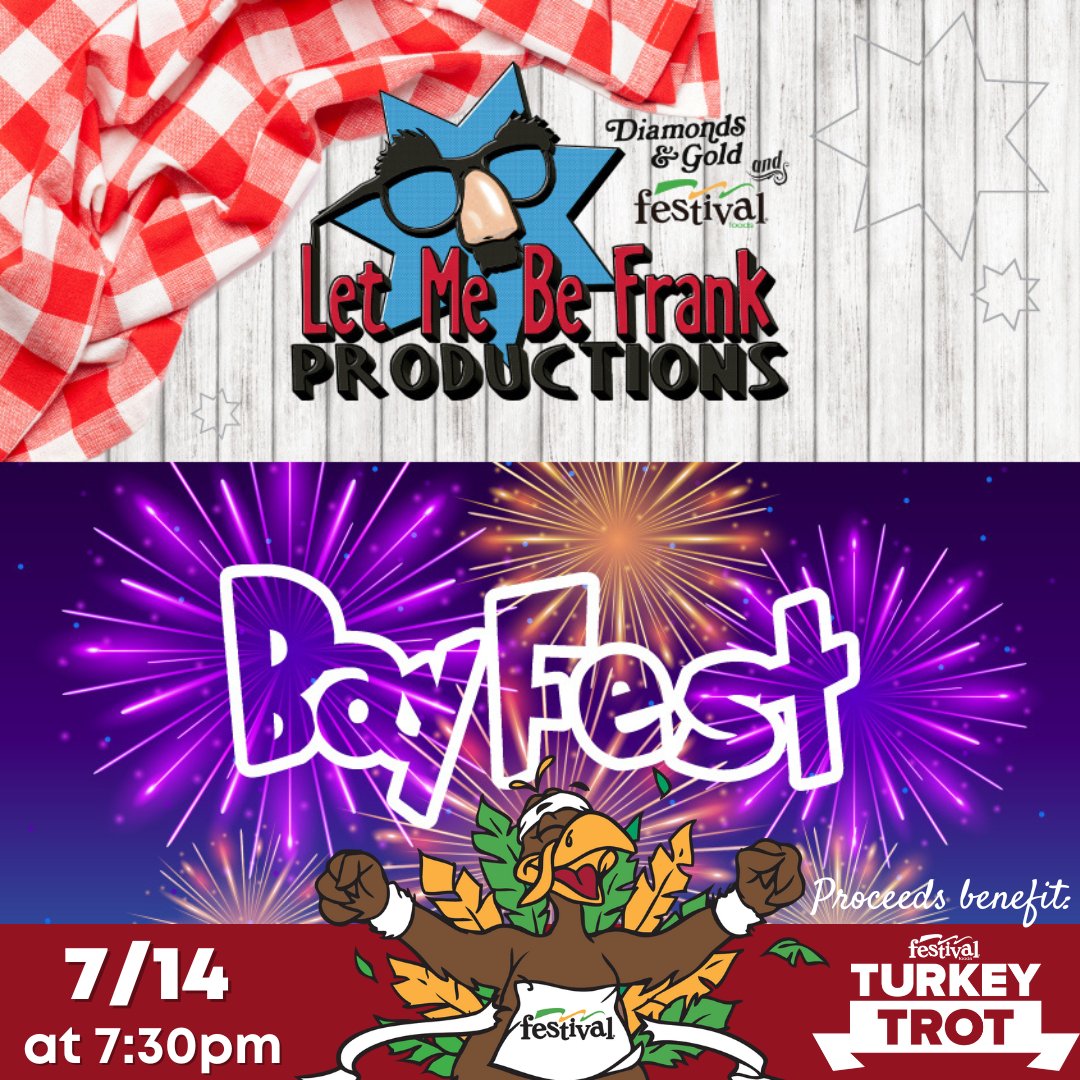 We are partnering with Let Me Be Frank Productions and for every ticket sold for their 7/14 "Bayfest" show at the Meyer Theater, $10 is going to go towards our charity partners!

Get your tickets NOW at tinyurl.com/Let-Me-Be-Fran…