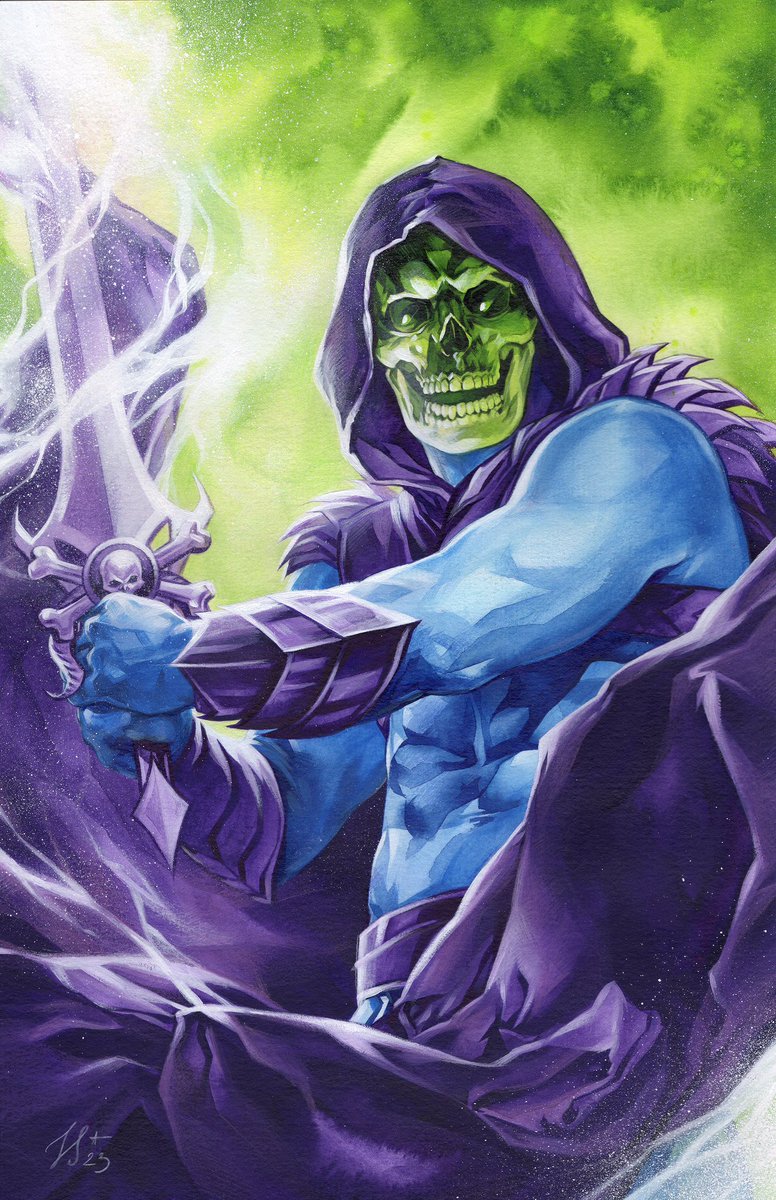 Didn’t post my Skeletor finished! OA not available, sorry #gift #thankyou #skeletor #mastersoftheuniverse #heman #lesmaitresdelunivers #acrylicinks #acrylicpainting on #watercolorpaper