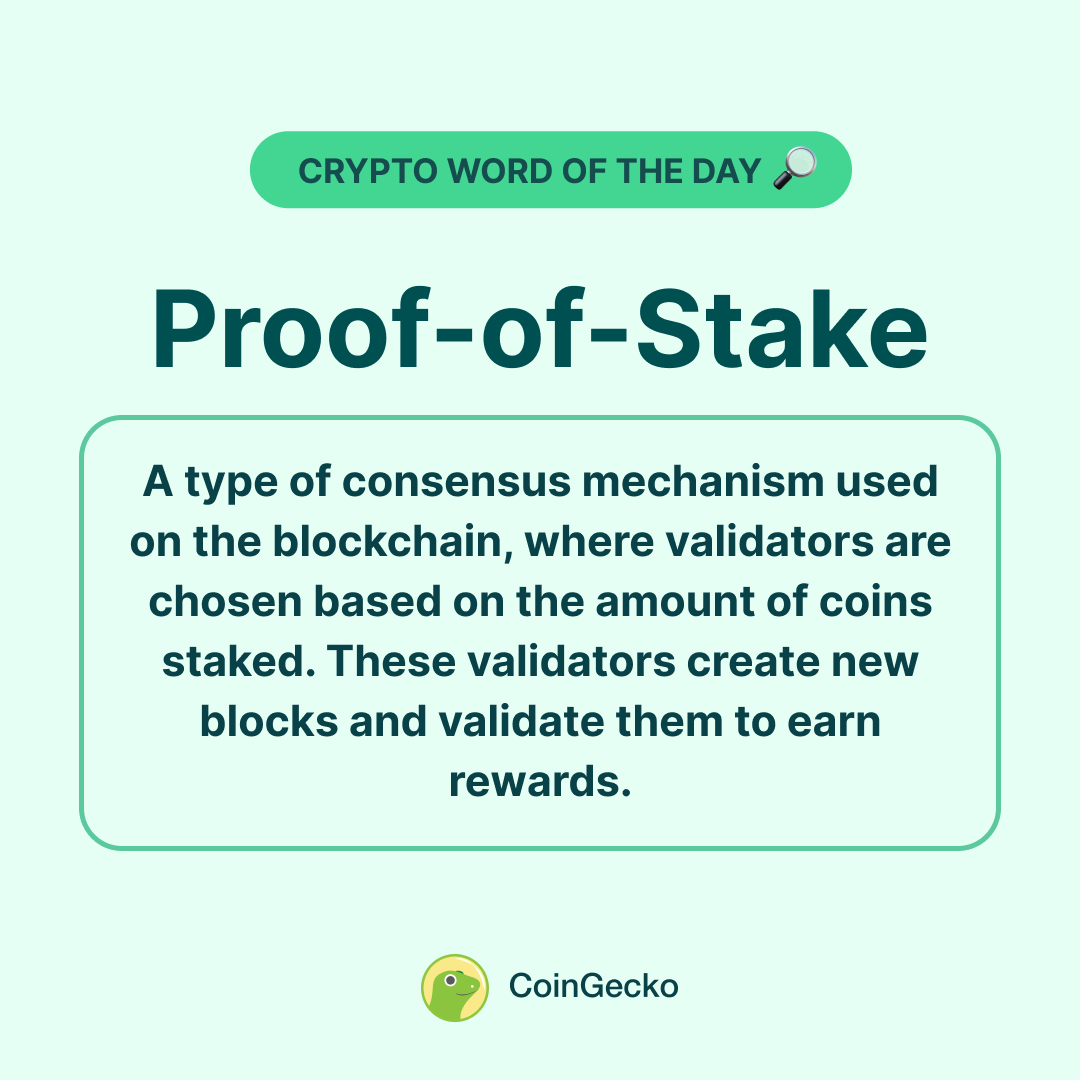 $Crypto Word Of The Day: 'Proof-of-Stake'

Used in a sentence: 'Ethereum officially transitioned from Proof-of-Work to Proof-of-Stake in 2022.'

Check out our glossary 👉 gcko.io/WOTD
#iweb3 #ferc #FERC20