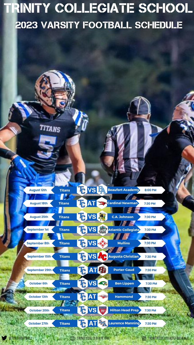 TCS_football's tweet photo. Here’s our 2023 schedule in phone wallpaper format so you can count down the days to August 12th along with us! #TitanTough https://t.co/ViKZyRzgv0