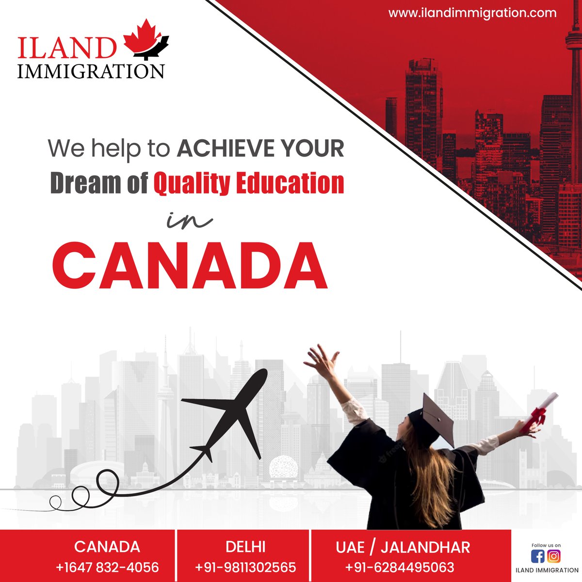 Study in Canada!!
I Land Immigration team works in every aspect to achieve your dreams with quality education. 

#immigration #canada #studyvisa #ottawa #toronto #brampton #mississauga #studyvisa #canadaimmigration #explorecanada #canada #visaconsultants #visacanada #visitcanada