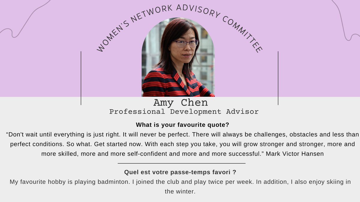 We would like to welcome Amy Chen to our Women’s Network as the new Professional Development Advisor. Amy will be dedicated to fostering professional growth within our community and building strong mentorship connections. Welcome Amy!