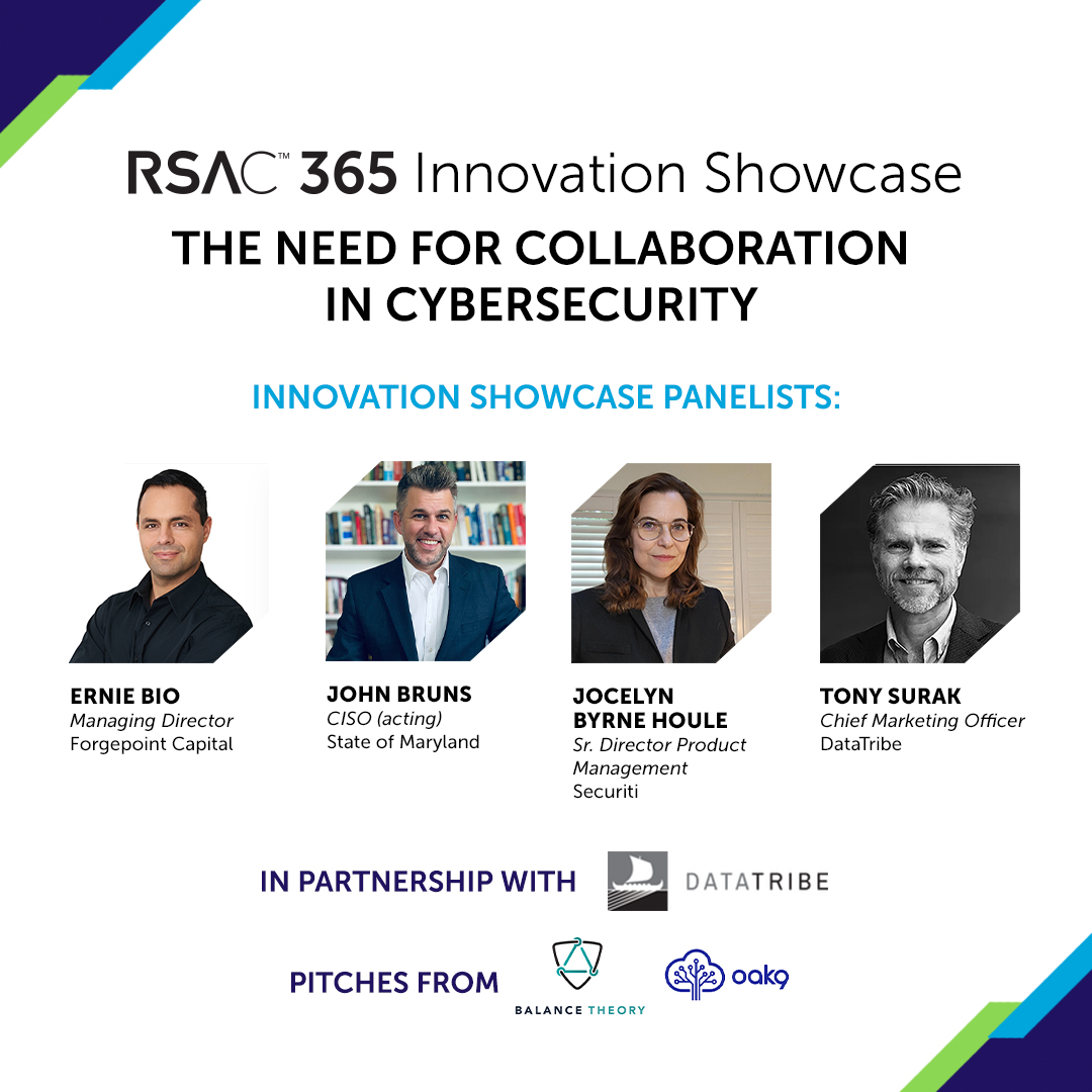TODAY! Register for this June 21 #RSAC 365 Innovation Showcase on collaboration across stakeholders and #DevSecOps with panelists @erniebio, John Bruns, @jocelynbyrne and @TonySurak. Pitches from: Balance Theory & @oak9io. In partnership with @datatribe. spr.ly/6015O7Py9