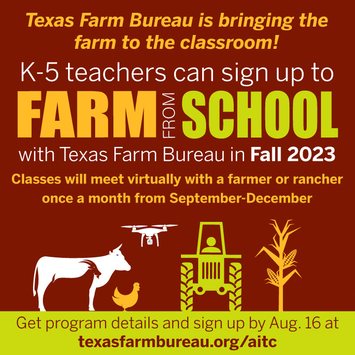 K-5 teachers can sign up for #FarmFromSchool – Fall 2023!

We're bringing agriculture to the classroom in a fun and exciting way!

Sign up by Aug. 16: txfb.us/ffsregister23

Full program details: txfb.us/farmfromschool