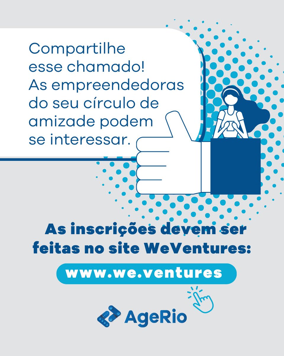 Se a sua startup fica no RJ e tem mulheres na liderança, fique atento (a): em parceria com a AgeRio, o <a href="/we_ventures/">We Ventures</a> pode selecionar a sua empresa para uma rodada de investimentos de até R$ 5 milhões! Envie o seu projeto até 30/6! Inscrições em  we.ventures.
