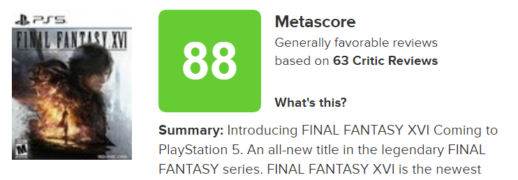 The Metacritic score for FF16 has dropped to 87 : r/FFXVI