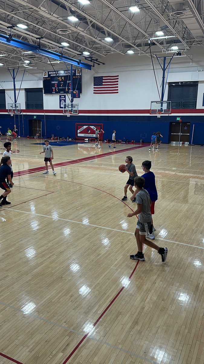 3 V 3 at Orono 4-6 grades 🏀 camp today! #Orono #SpartanNation #BringtheJuice🔋🧃