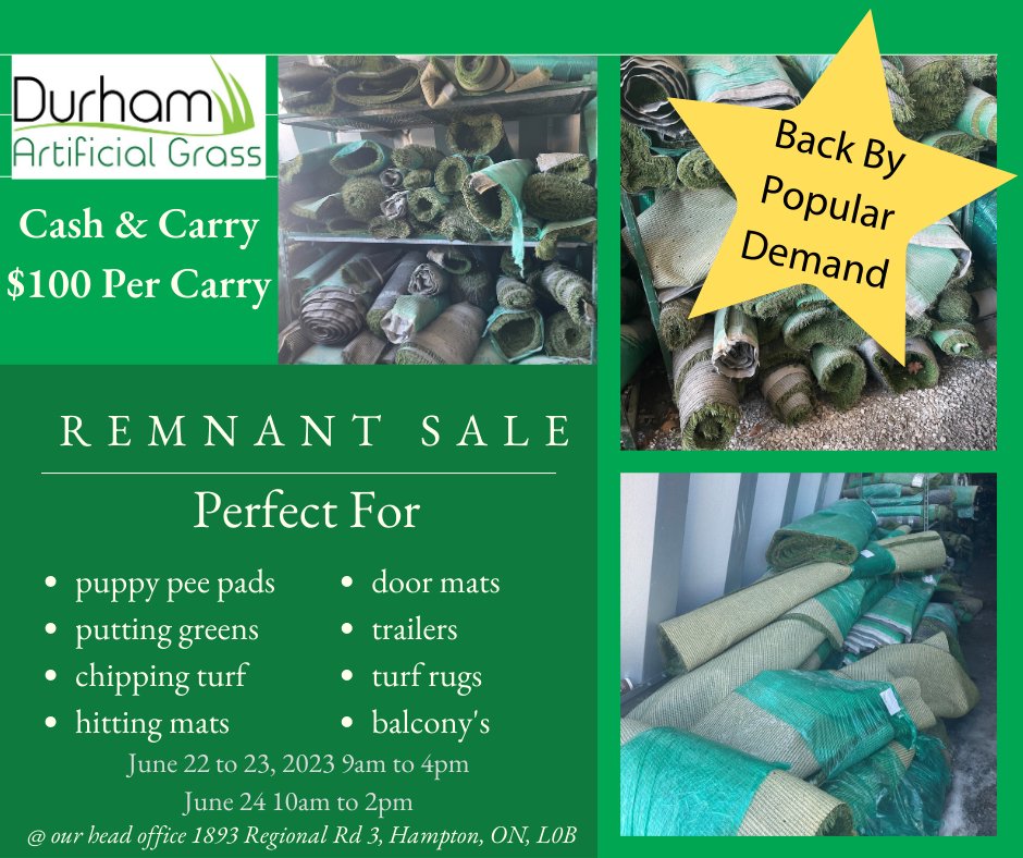 BACK BY POPULAR DEMAND! Perfect for the busy contractor, homeowner, golfer or a DIY enthusiast. Bring your muscles to our head office, as this is a cash and carry sale only. $100 per carry. So, carry as many times as you want! Don’t miss out on low prices for a top end product!!