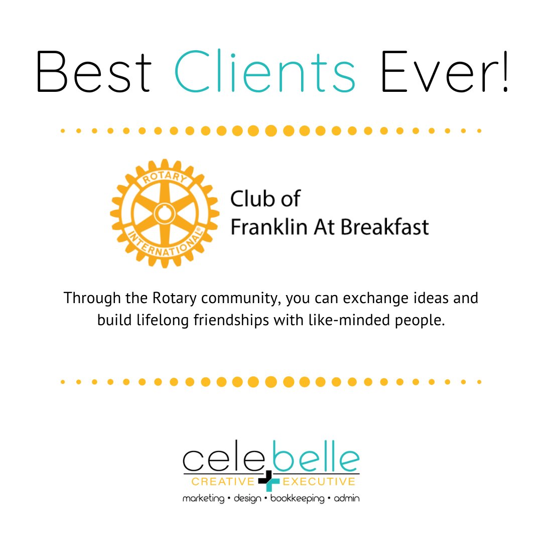 CelebelleSnow's tweet photo. You know what we love about Rotary Club of Franklin? How much they love their community! They are committed to creating positive, lasting change in their communities and around the world. #celebelle #bestclientsever #franklinrotary https://t.co/FjRk14829I https://t.co/LQil54r7YV