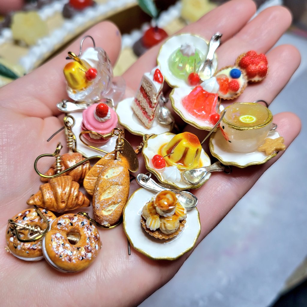 Miniature food jewelry 🍰 Each plate, cup, and pastry is handmade out of clay and resin 🫶🏼