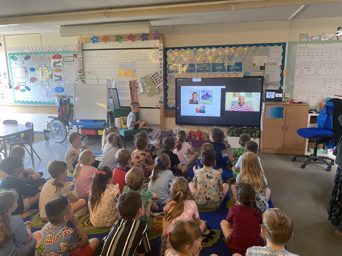 LancotSchool's tweet photo. Children across the school took part in a live virtual visit with @JBGill, author of ACE and the ANIMAL HEROES last week. Learning all about what is involved in writing a story. #PyjamaramaDay #LoveReading https://t.co/z8LoT6i9jL