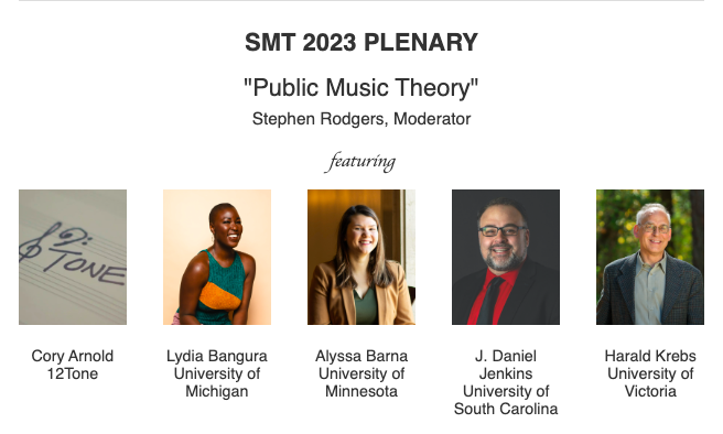 We're proud to announce this year's plenary session on public music theory, held on Saturday, November 11, during the AMS-SMT Joint Annual Meeting in Denver, Colorado. Visit denver2023.ams-smt.org for more information on the annual meeting.