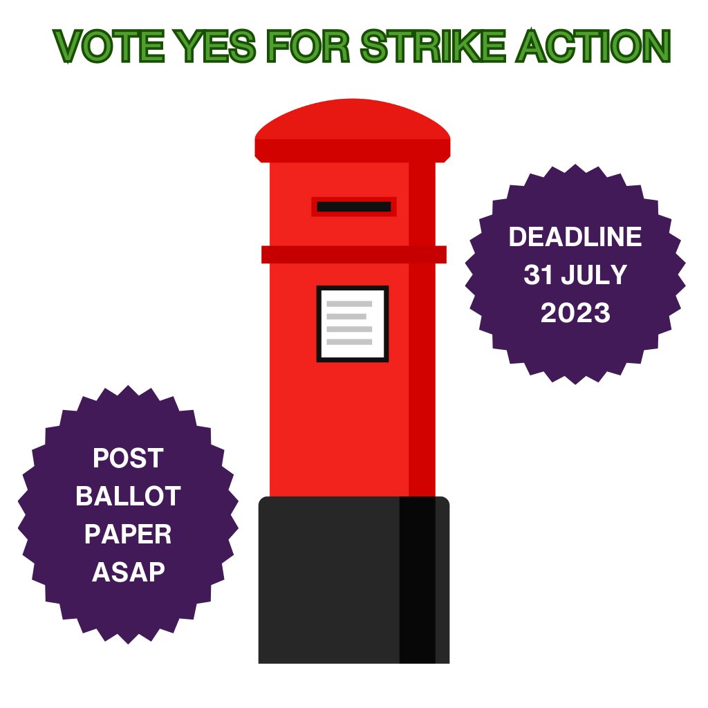 We are balloting members in Higher Education in targeted universities. The latest pay offer is not a fair exchange for the hard work you do every year. Vote yes for strike action. Vote yes for the pay you deserve #RisingForBetterPay
