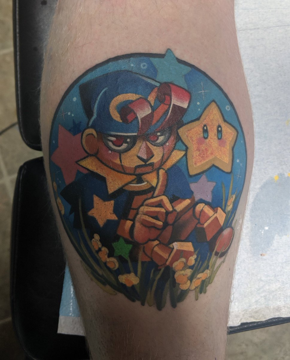 SoraCoded's tweet image. Super Mario RPG was one of the first video games I ever played along side Pokemon Yellow and this looks absolutely incredible! Geno means so much to me and I'm glad to see him back in action!

Picture of the Geno tattoo on my leg and my Mint CIB Super Mario RPG!

#NintendoDirect