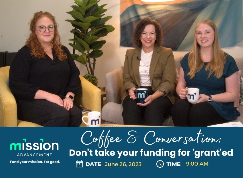 Don't miss out on #MissionAdvancement's upcoming webinar, 'Coffee & Conversation☕️ Don't Take Your Funding for 'Grant'ed' on Monday, June 26 at 9 am. Visit hubs.ly/Q01Vgz_20 

#nonprofit #fundraising #grantfunding #webinar #fundingopportunities #nonprofits #philanthropy