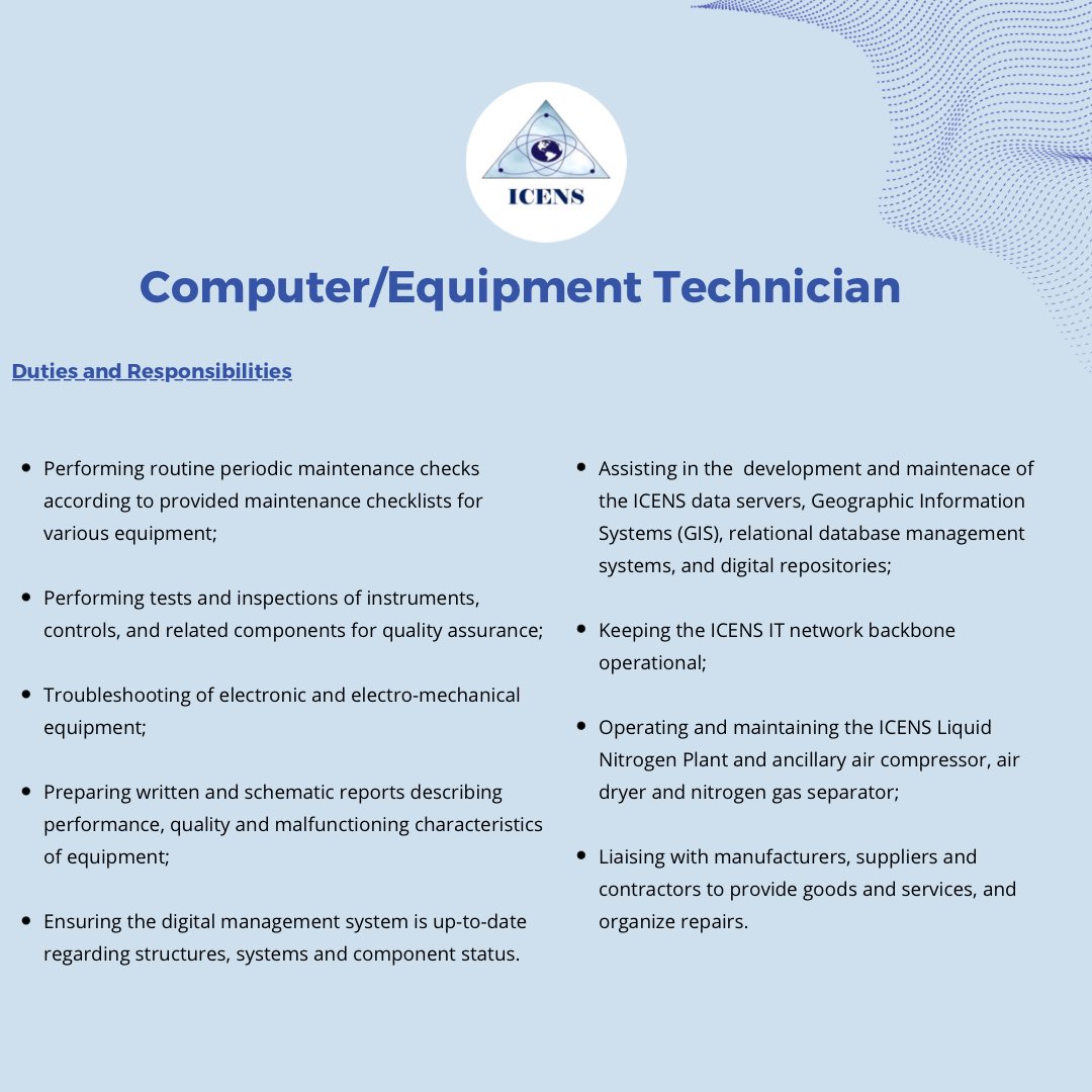 ICENS_JM's tweet photo. 📢📢#JobVacancy📢📢
This job is a hybridization of IT and electronics. It provides a dynamic work environment for innovation and collaboration. If this sounds like you, apply now!

#WeAreHiring https://t.co/WOCiTbMcpA
