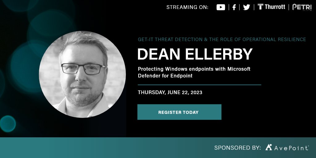 BwwMediaGroup's tweet image. Want to learn more about the advanced threat protection capabilities of Microsoft Defender? Join @dean_ellerby tomorrow as he shows you how to protect Windows endpoints. #MicrosoftDefender #advancedthreatprotection #protectWindows 

Register here:
bit.ly/3NigGBS