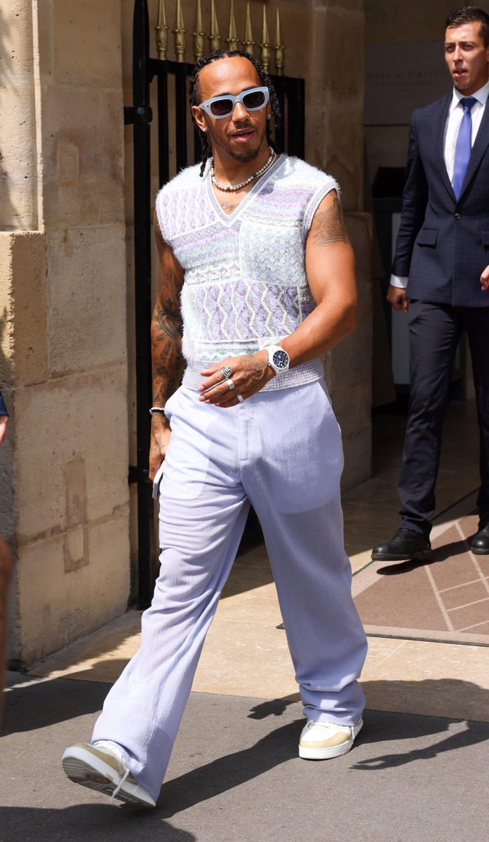 Lewis Hamilton is seen leaving the 'Crillon' Hotel in Paris, France.