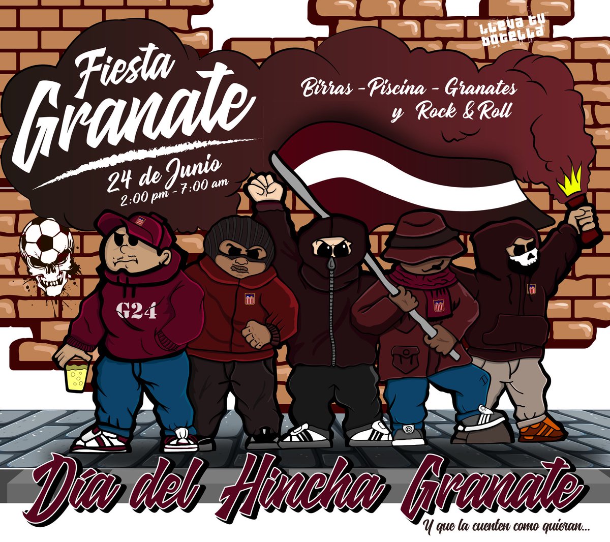 ⚠️ Señores ⚠️

Se nos vino la #FiestaGranate en nuestro día 🔥

Activos este Sábado 24 de Junio a partir de las 2:00 pm hasta las 7:00 am del Domingo 👀  

Birras + Futbol + Musica + Piscina = 😎 🤯

Más info al privado y con los Frentes Oficiales de #G24

#YQLCCQ